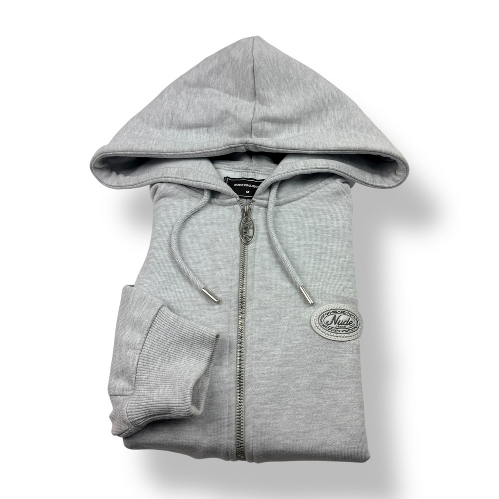 Nude Project Grey Zip Up Hoodie Logo Patch Men's Size Medium